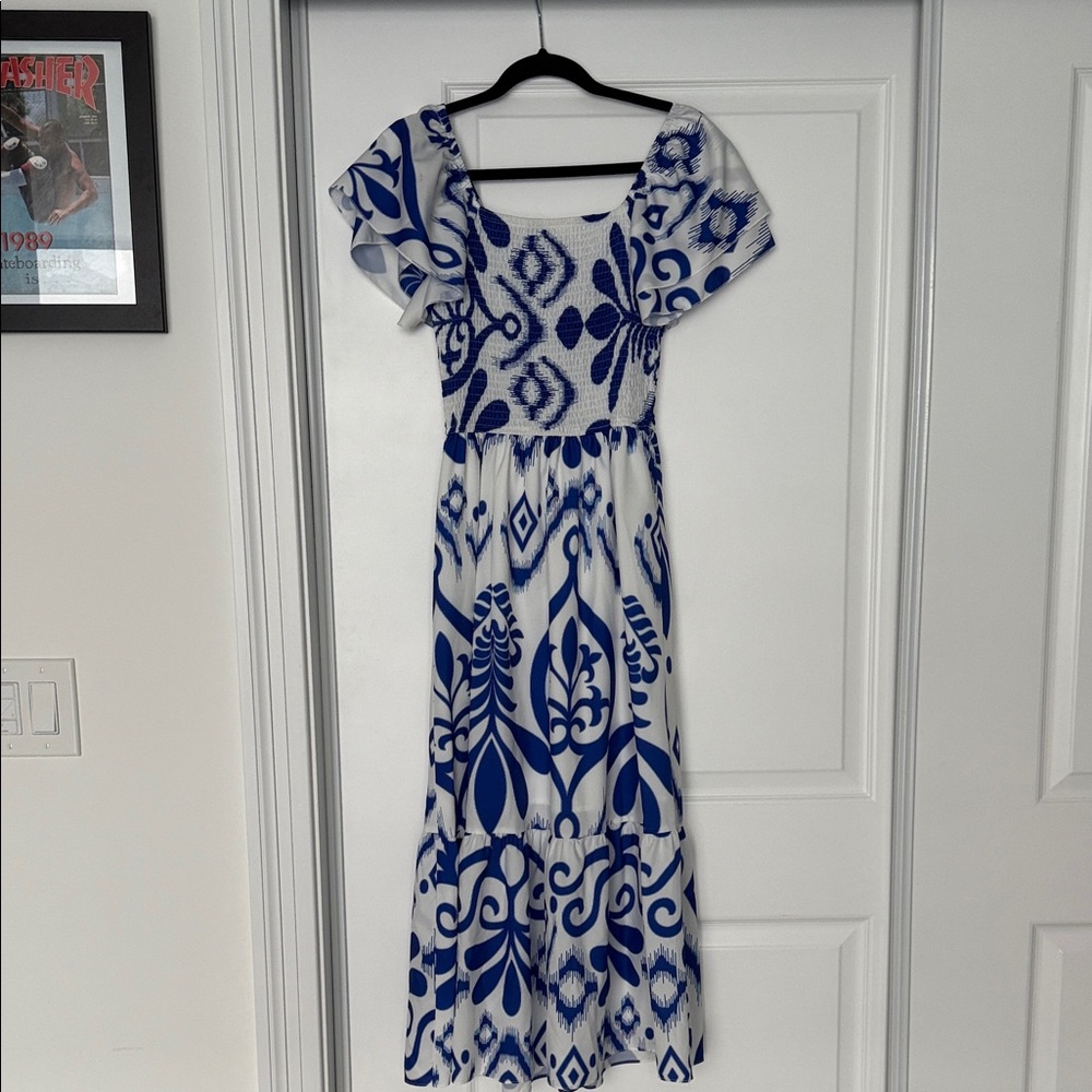 SHEIN Blue and White Maxi Dress